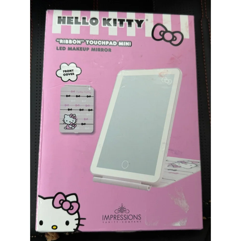 NEW Hello Kitty Impressions Vanity Touchpad Mini LED Makeup Mirror Ribbon Pink